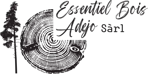 Logo Essentiel Bois Adejo Sàrl avec tranche de bois stylisée